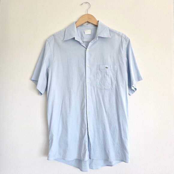 Lacoste Chambray Blue Oxford Cotton Woven Button Down Short Sleeve Shirt - Picture 1 of 10